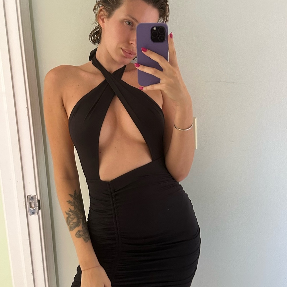 Black Backless Halter Bodycon Dress